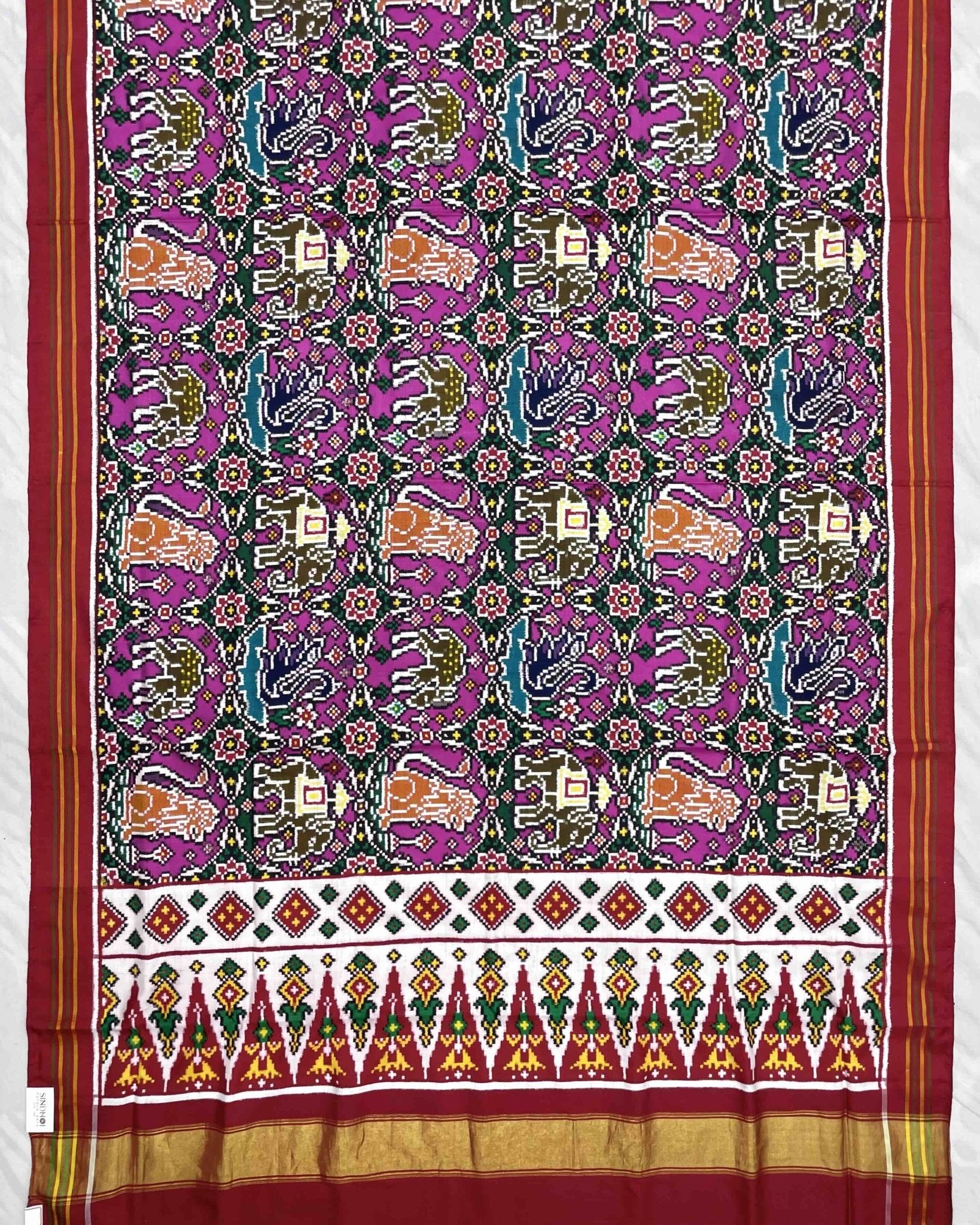 Red & Pink Chhabdi Narikunj Double Ikat Patola Saree - SindhoiPatolaArt