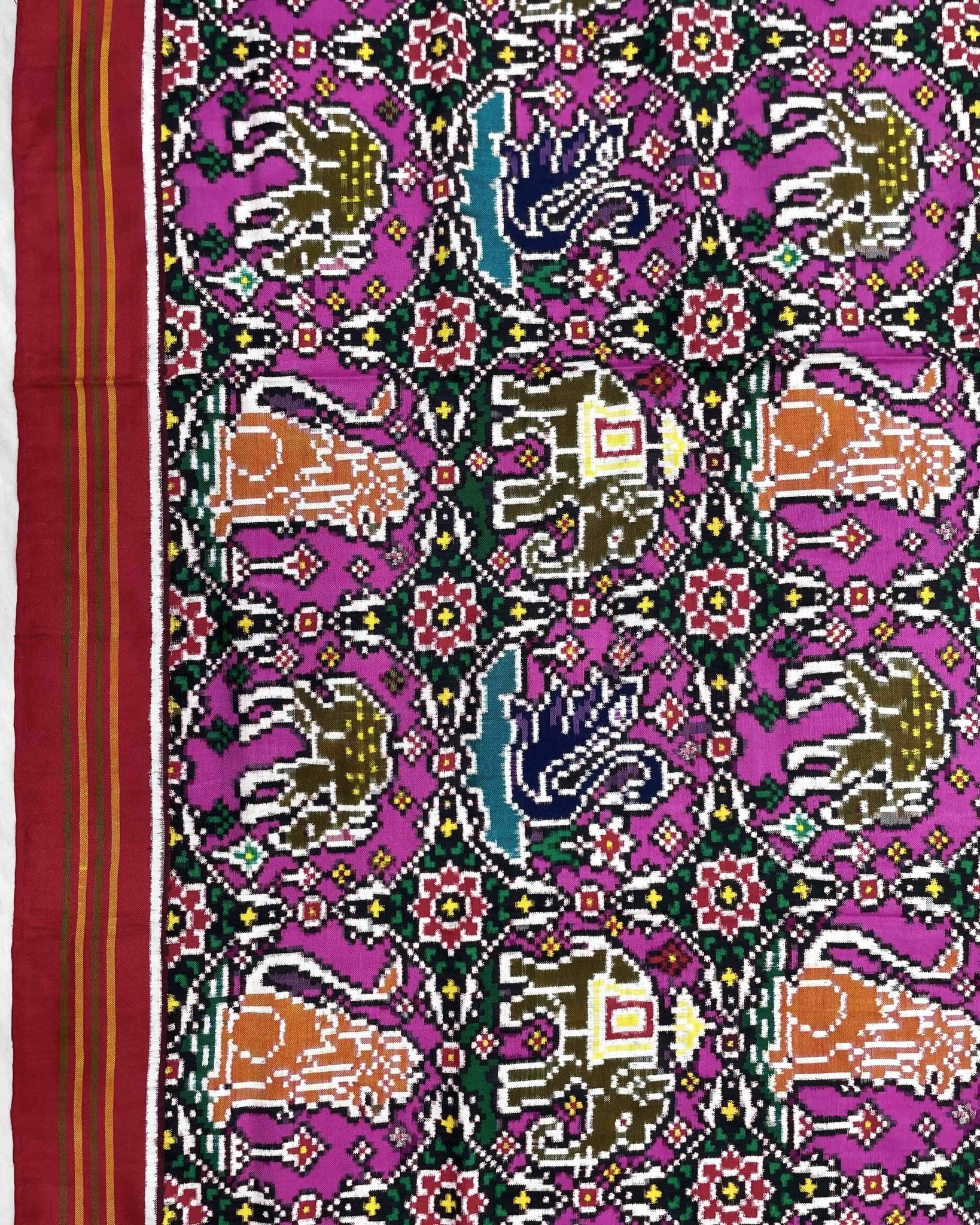 Red & Pink Chhabdi Narikunj Double Ikat Patola Saree - SindhoiPatolaArt