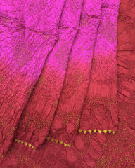 Red & Pink Chiniya Bandhani Saree - SindhoiPatolaArt