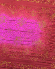 Red & Pink Chiniya Bandhani Saree - SindhoiPatolaArt