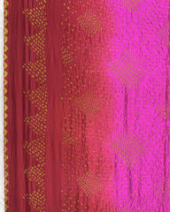 Red & Pink Chiniya Bandhani Saree - SindhoiPatolaArt