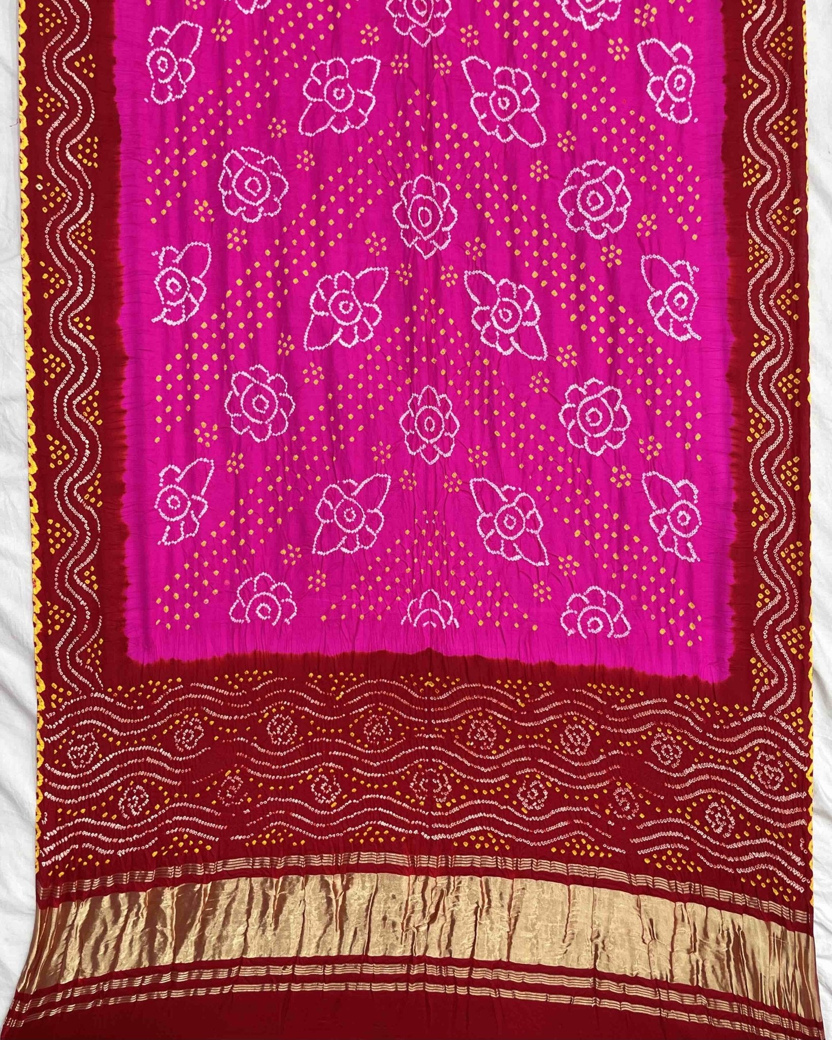 Red & Pink Gajji Bandhani Dupatta - SindhoiPatolaArt