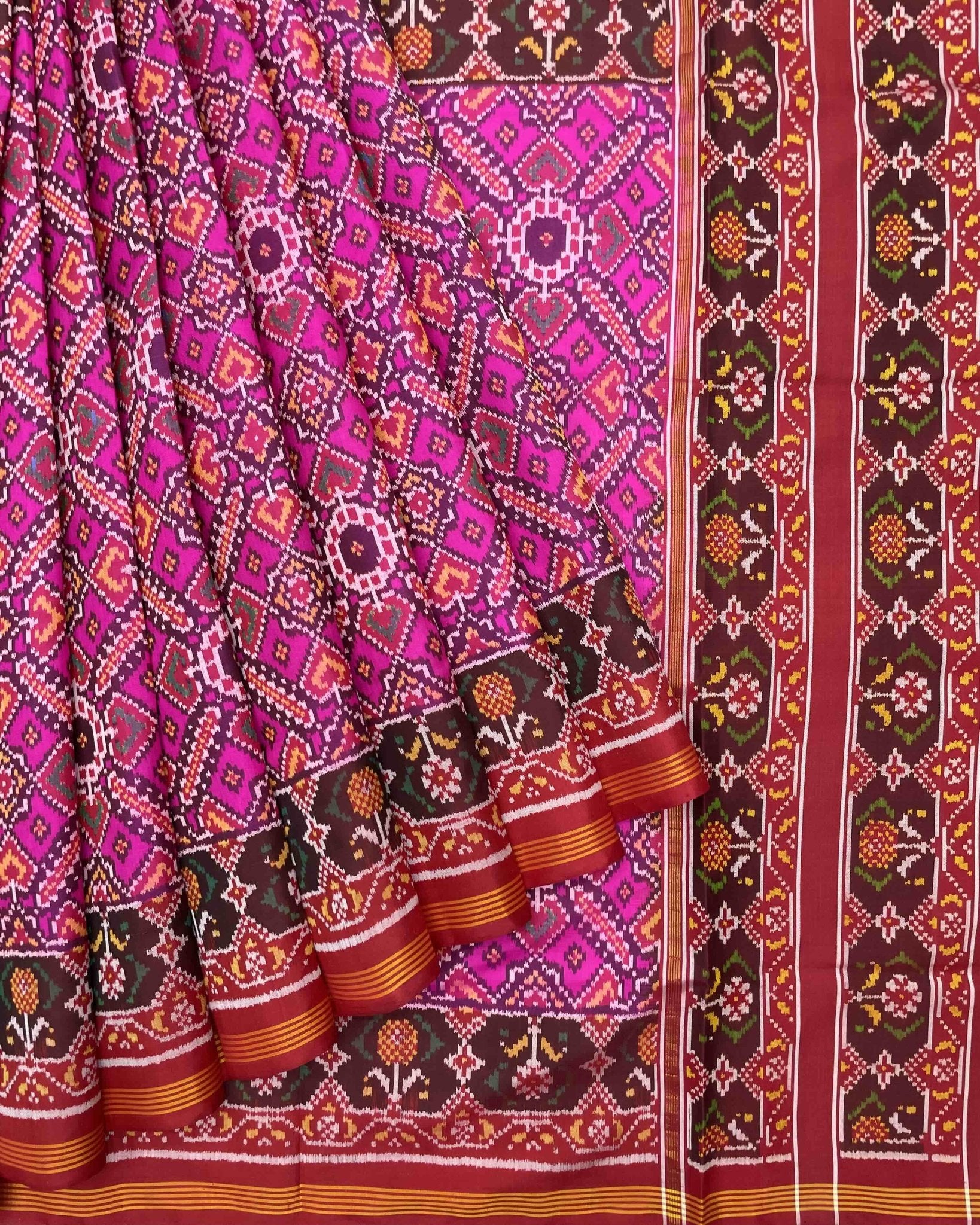 Red & Pink Manekchowk Designer Patola Saree - SindhoiPatolaArt