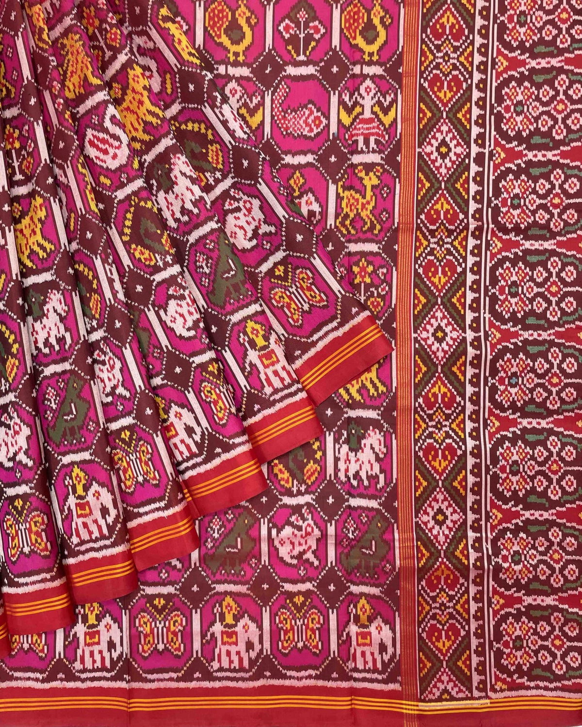 Red & Pink Narikunj Designer Patola Saree - SindhoiPatolaArt