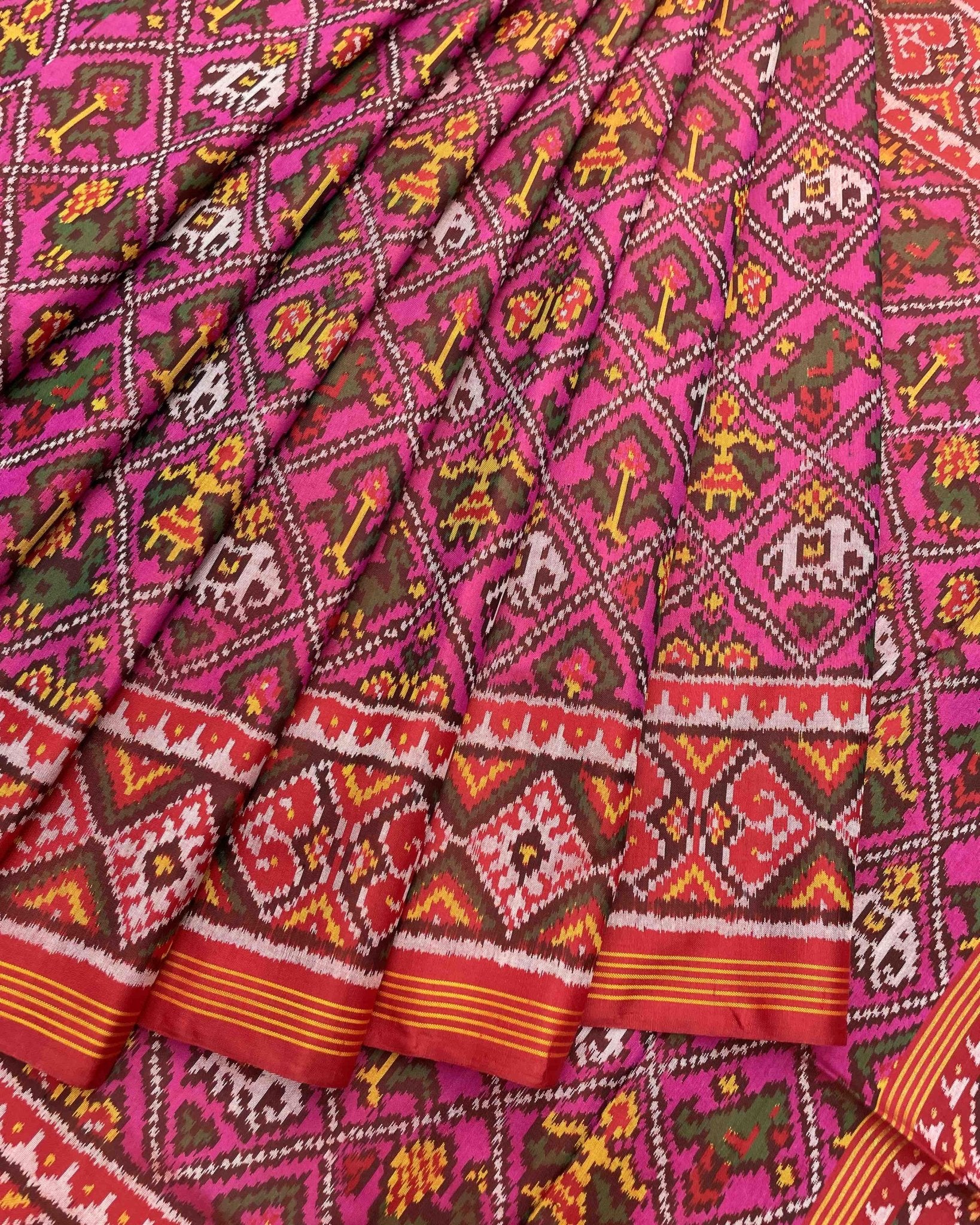 Red & Pink Narikunj Designer Patola Saree - SindhoiPatolaArt