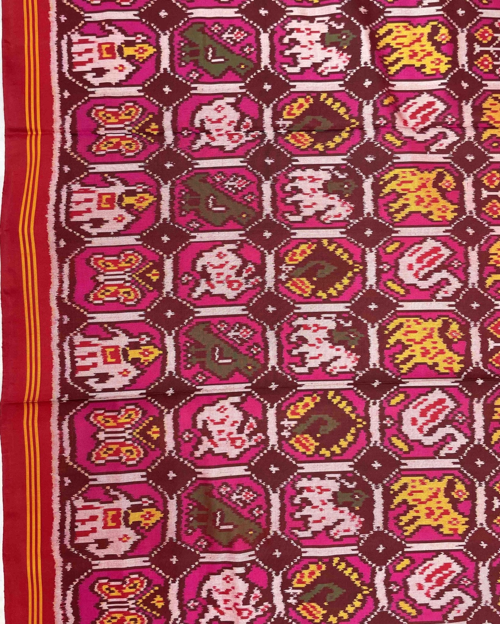 Red & Pink Narikunj Designer Patola Saree - SindhoiPatolaArt