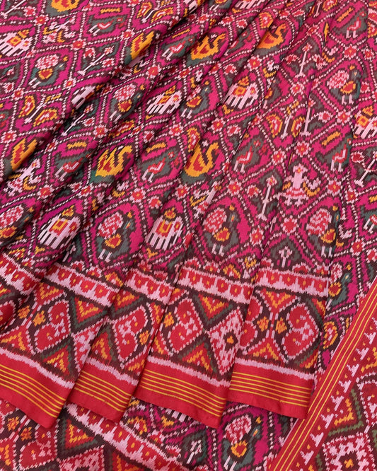Red & Pink Narikunj Designer Patola Saree - SindhoiPatolaArt