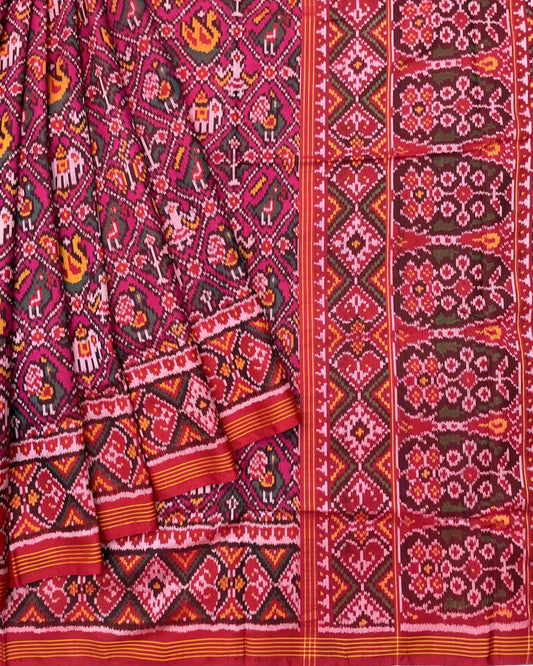 Red & Pink Narikunj Designer Patola Saree - SindhoiPatolaArt