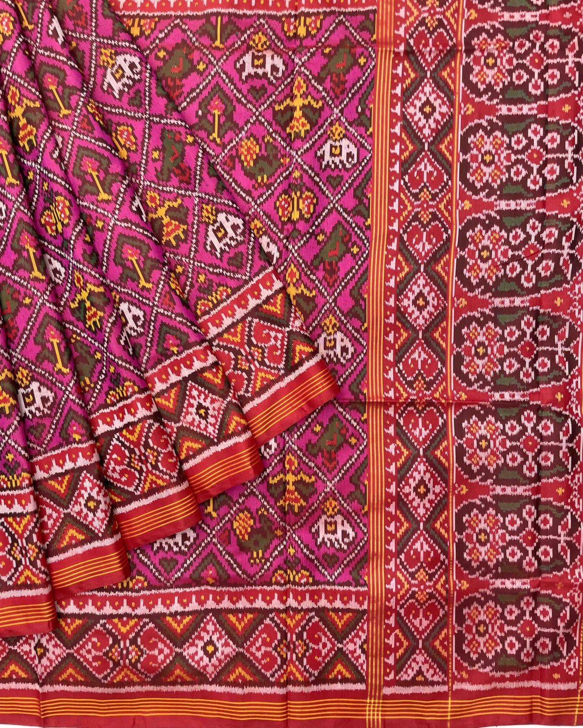 Red & Pink Narikunj Designer Patola Saree - SindhoiPatolaArt