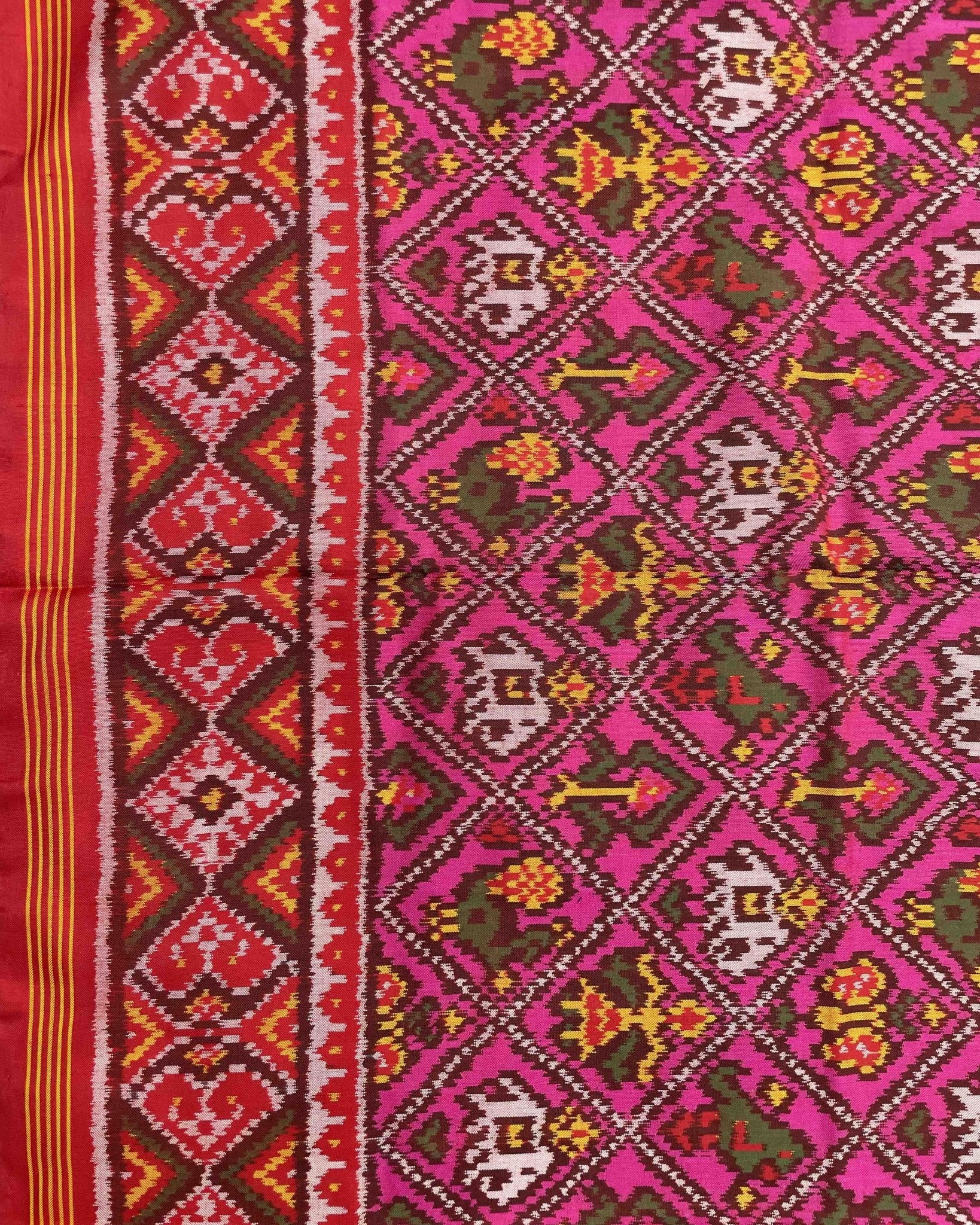 Red & Pink Narikunj Designer Patola Saree - SindhoiPatolaArt