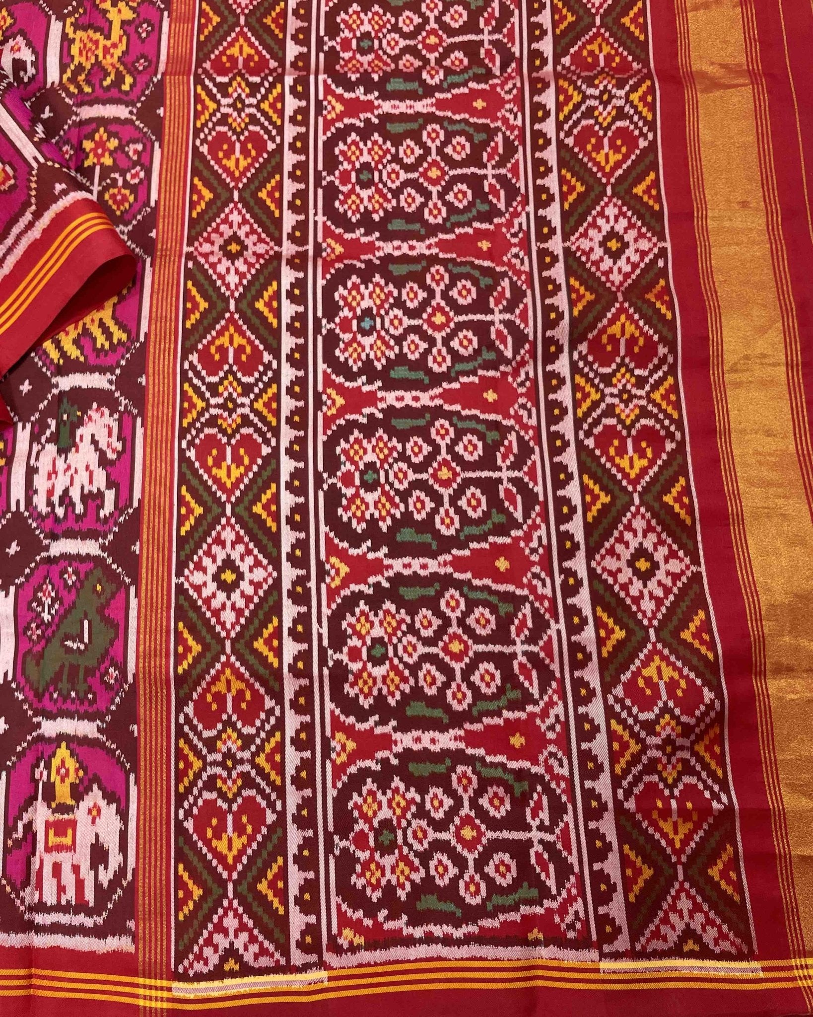 Red & Pink Narikunj Designer Patola Saree - SindhoiPatolaArt