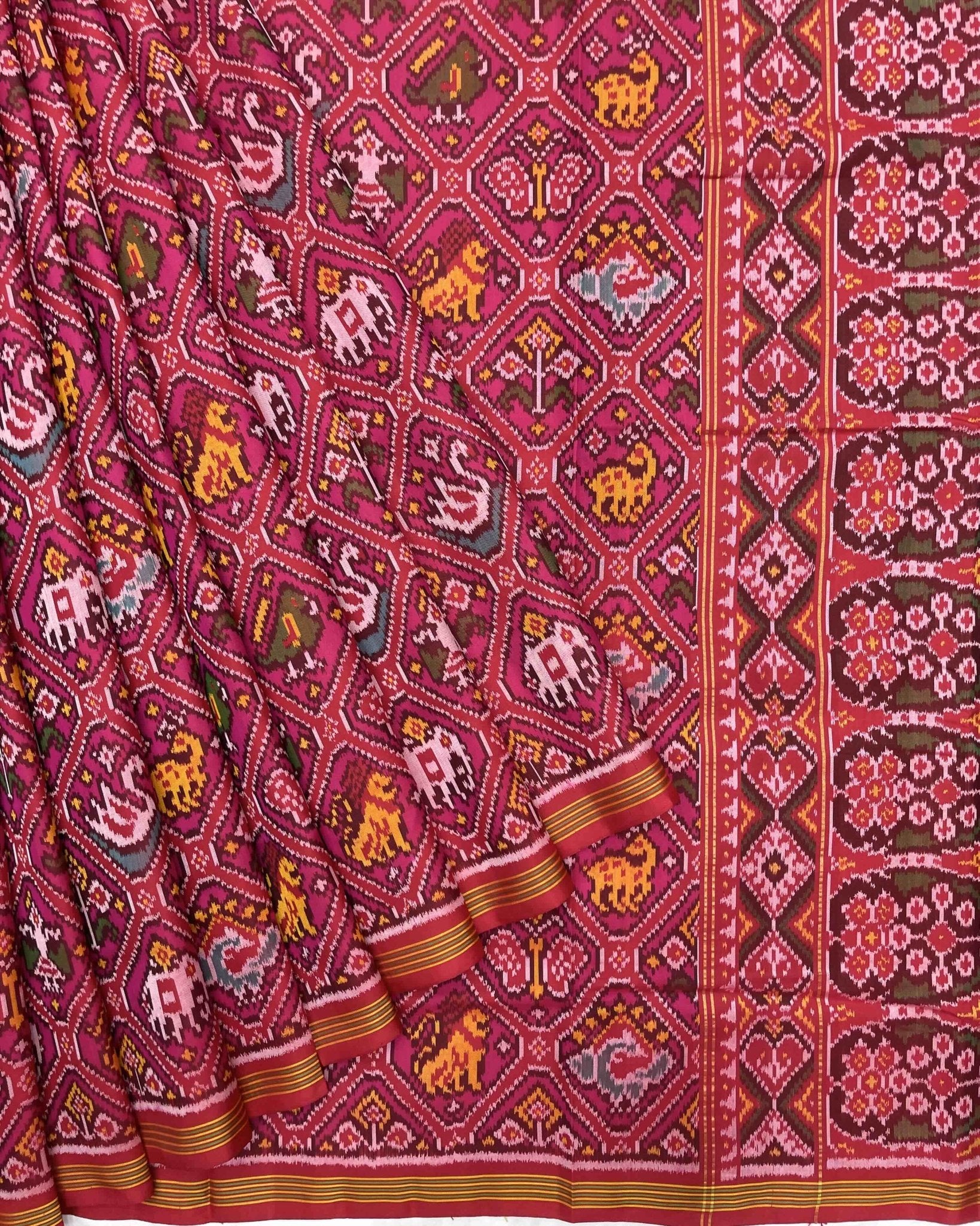 Red & Pink Narikunj Patola Saree - SindhoiPatolaArt