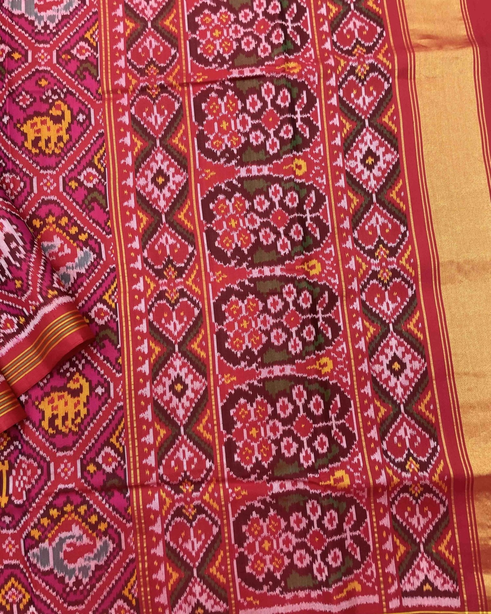 Red & Pink Narikunj Patola Saree - SindhoiPatolaArt