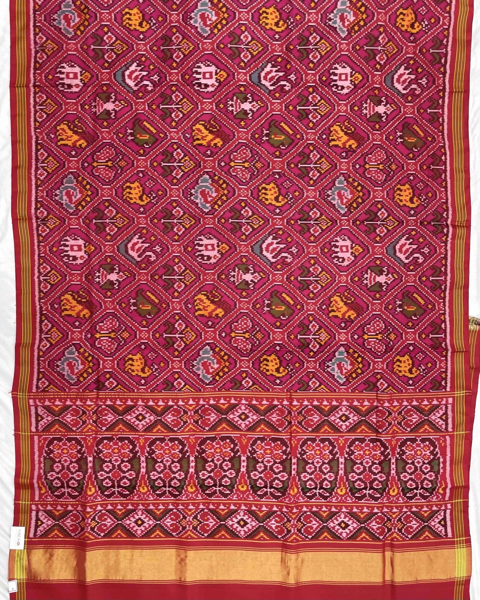 Red & Pink Narikunj Patola Saree - SindhoiPatolaArt