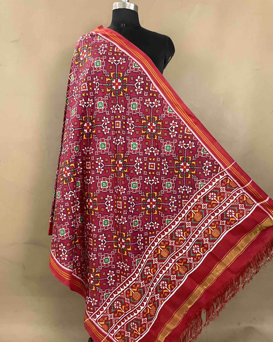 Red & Pink Navratan Designer Patola Dupatta - SindhoiPatolaArt