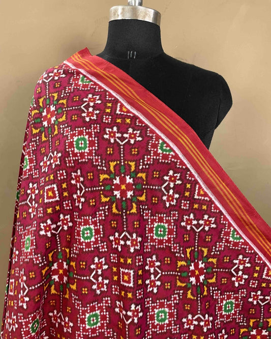 Red & Pink Navratan Designer Patola Dupatta - SindhoiPatolaArt