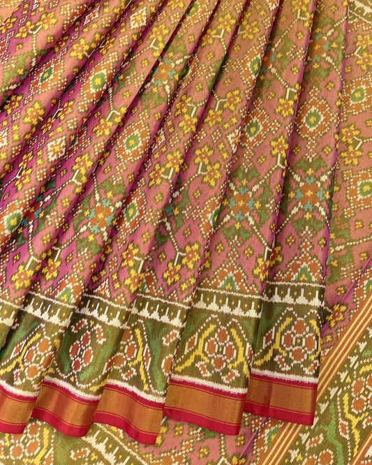 Red & Pink Navratan Tissue Patola Saree - SindhoiPatolaArt