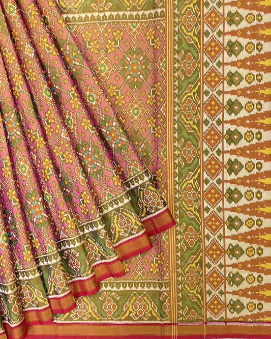 Red & Pink Navratan Tissue Patola Saree - SindhoiPatolaArt