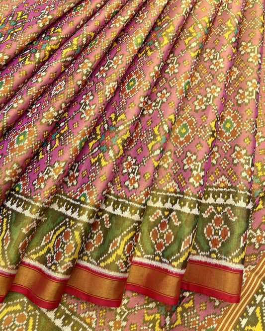 Red & Pink Navratan Tissue Patola Saree - SindhoiPatolaArt