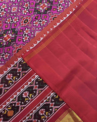 Red & Pink Navratan Twill Patola Saree - SindhoiPatolaArt