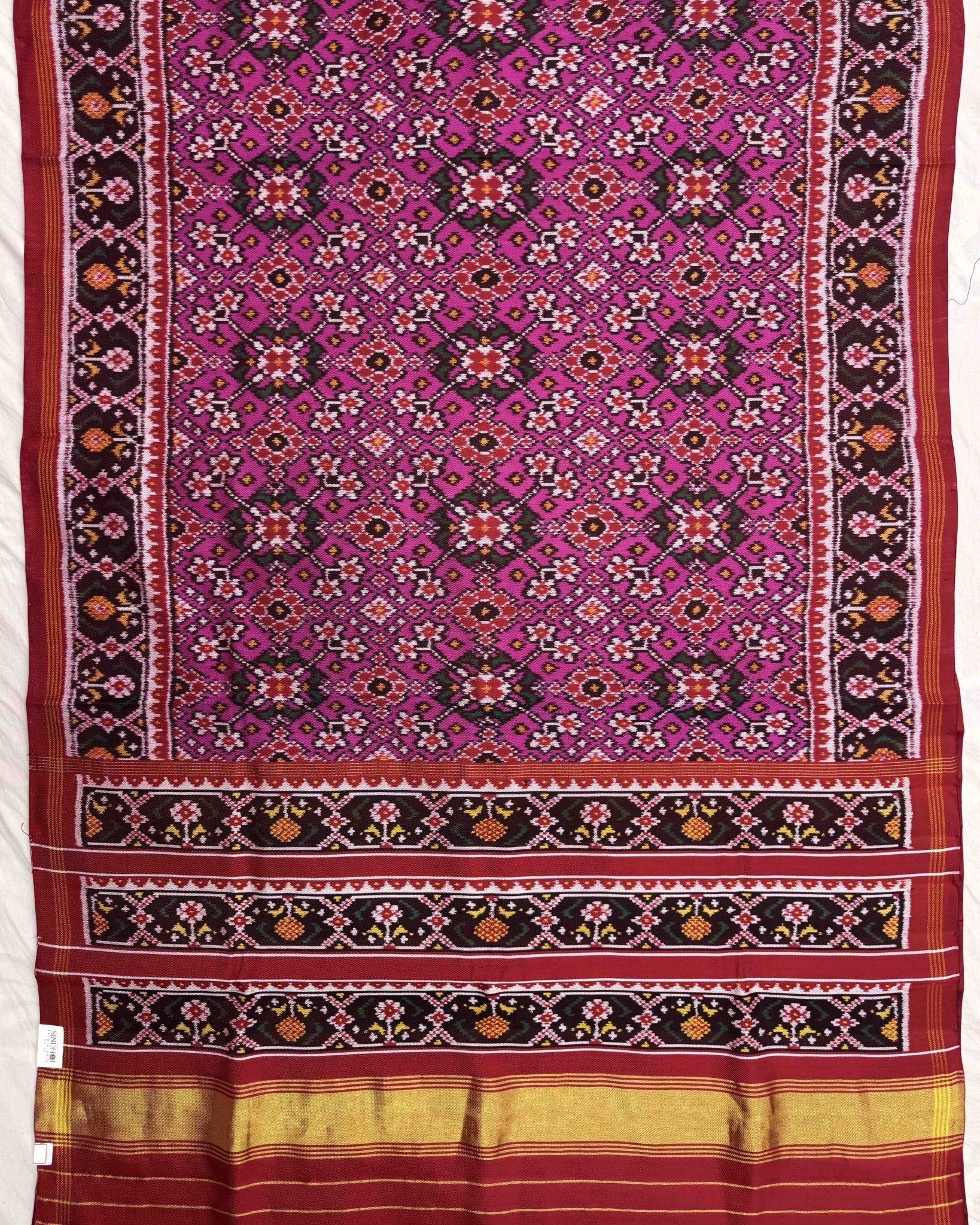 Red & Pink Navratan Twill Patola Saree - SindhoiPatolaArt