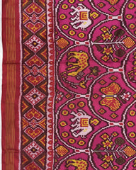 Red & Pink New Narikunj Design Semi Double Ikat Patola Saree - SindhoiPatolaArt