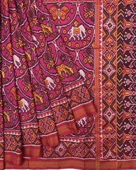 Red & Pink New Narikunj Design Semi Double Ikat Patola Saree - SindhoiPatolaArt