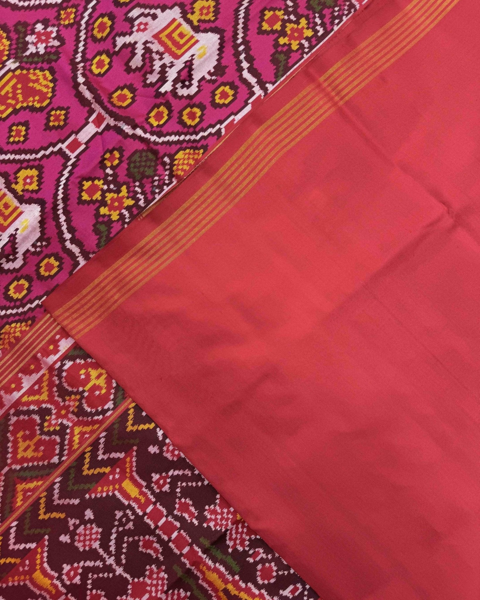 Red & Pink New Narikunj Design Semi Double Ikat Patola Saree - SindhoiPatolaArt