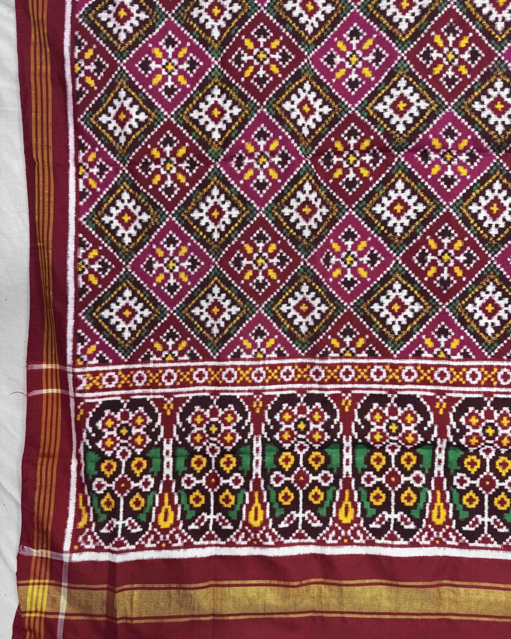 Red & Pink Panchanda Double Ikat Patola Dupatta - SindhoiPatolaArt