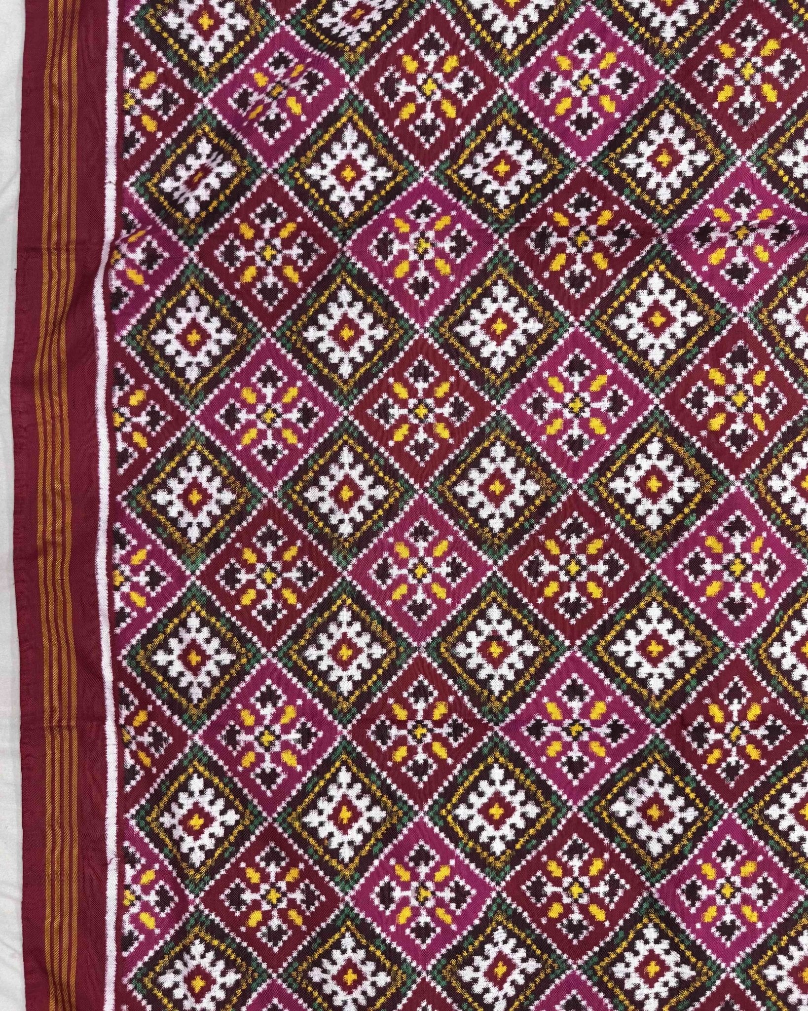 Red & Pink Panchanda Double Ikat Patola Dupatta - SindhoiPatolaArt