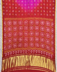 Red & Pink Shaded Gaji Silk Bandhani Saree - SindhoiPatolaArt