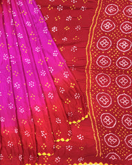 Red & Pink Shaded Gaji Silk Bandhani Saree - SindhoiPatolaArt