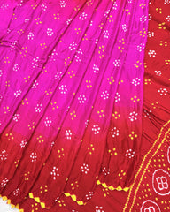 Red & Pink Shaded Gaji Silk Bandhani Saree - SindhoiPatolaArt