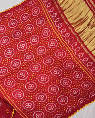 Red & Pink Shaded Gaji Silk Bandhani Saree - SindhoiPatolaArt