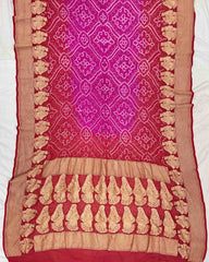 Red & Pink Shaded Georgette Bandhani Saree - SindhoiPatolaArt