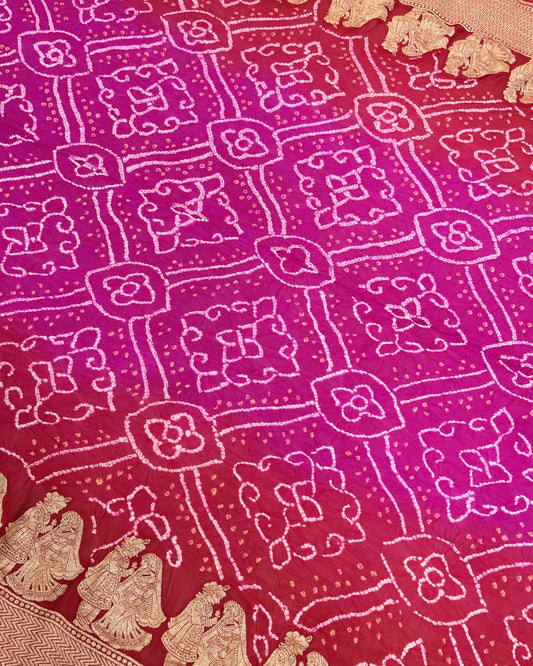 Red & Pink Shaded Georgette Bandhani Saree - SindhoiPatolaArt
