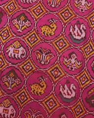 Red & Pink Small Circle Narikunj Semi Double Ikat Patola Saree - SindhoiPatolaArt