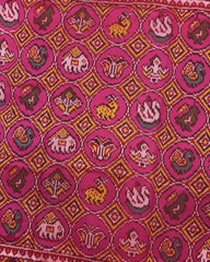 Red & Pink Small Circle Narikunj Semi Double Ikat Patola Saree - SindhoiPatolaArt