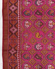 Red & Pink Small Circle Narikunj Semi Double Ikat Patola Saree - SindhoiPatolaArt