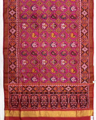 Red & Pink Small Circle Narikunj Semi Double Ikat Patola Saree - SindhoiPatolaArt