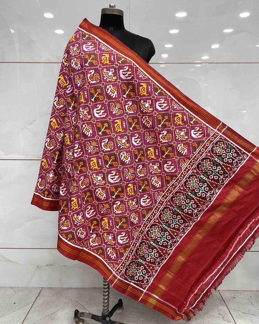Red & Pink Small Narikunj Patola Dupatta - SindhoiPatolaArt