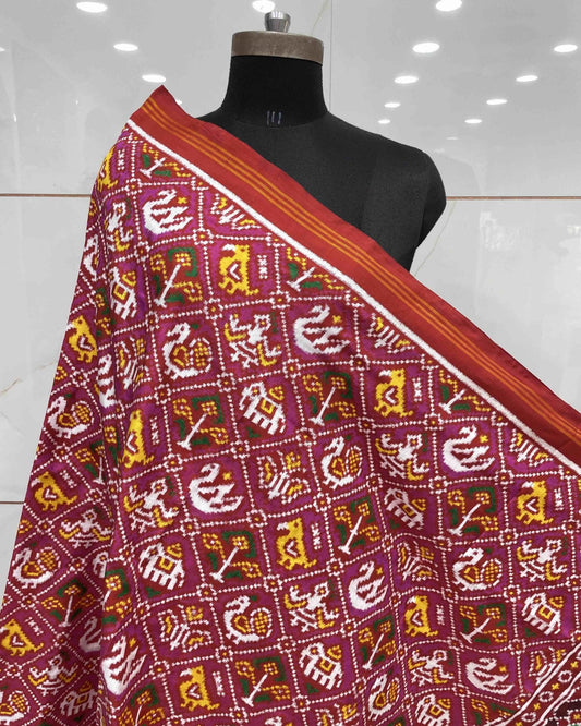 Red & Pink Small Narikunj Patola Dupatta - SindhoiPatolaArt