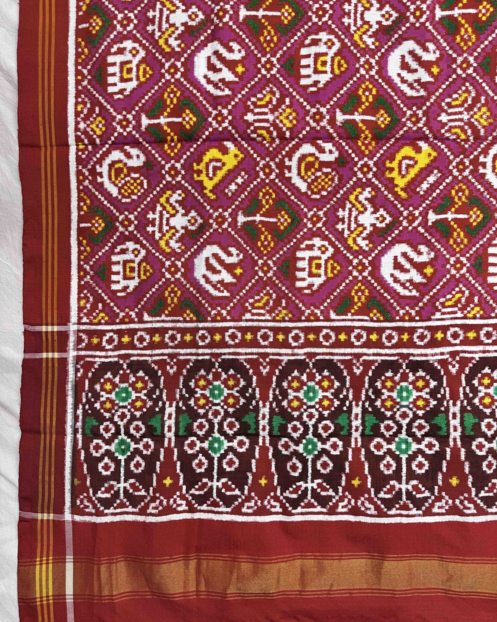 Red & Pink Small Narikunj Patola Dupatta - SindhoiPatolaArt