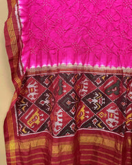 Red & Pink with Narikunj Pallu Bandhani Patola Dupatta - SindhoiPatolaArt