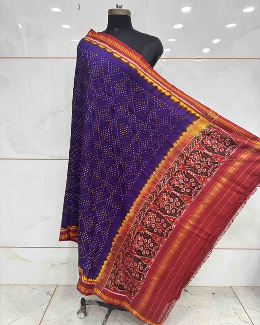 Red & Purple Bandhani Patola Dupatta - SindhoiPatolaArt