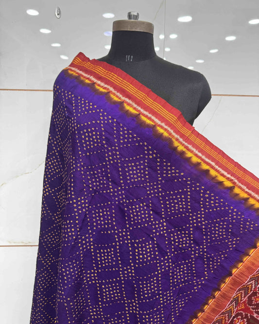 Red & Purple Bandhani Patola Dupatta - SindhoiPatolaArt