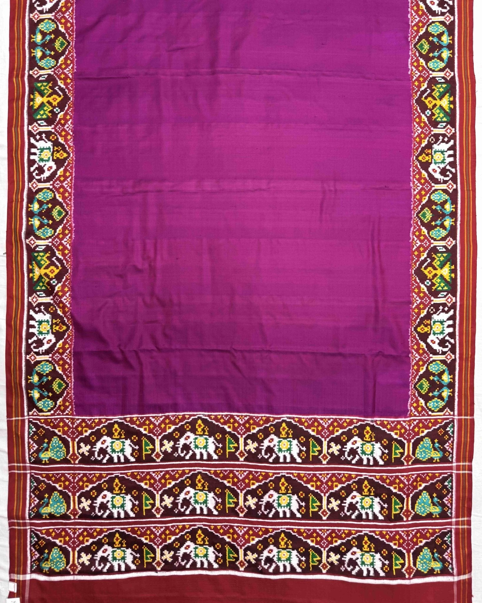 Red & Purple Plain Double Ikat Patola Saree - SindhoiPatolaArt