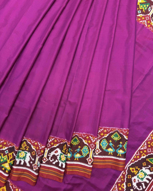 Red & Purple Plain Double Ikat Patola Saree - SindhoiPatolaArt