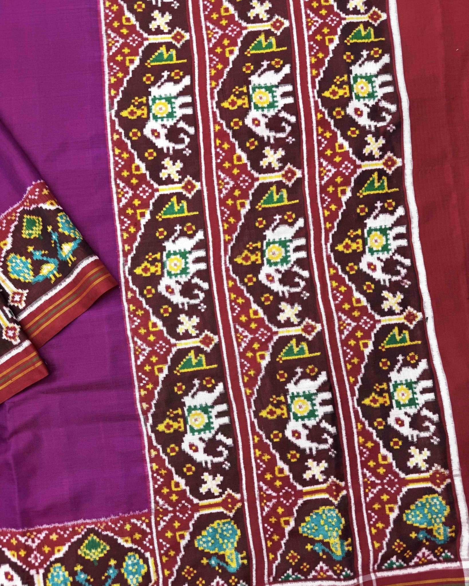 Red & Purple Plain Double Ikat Patola Saree - SindhoiPatolaArt
