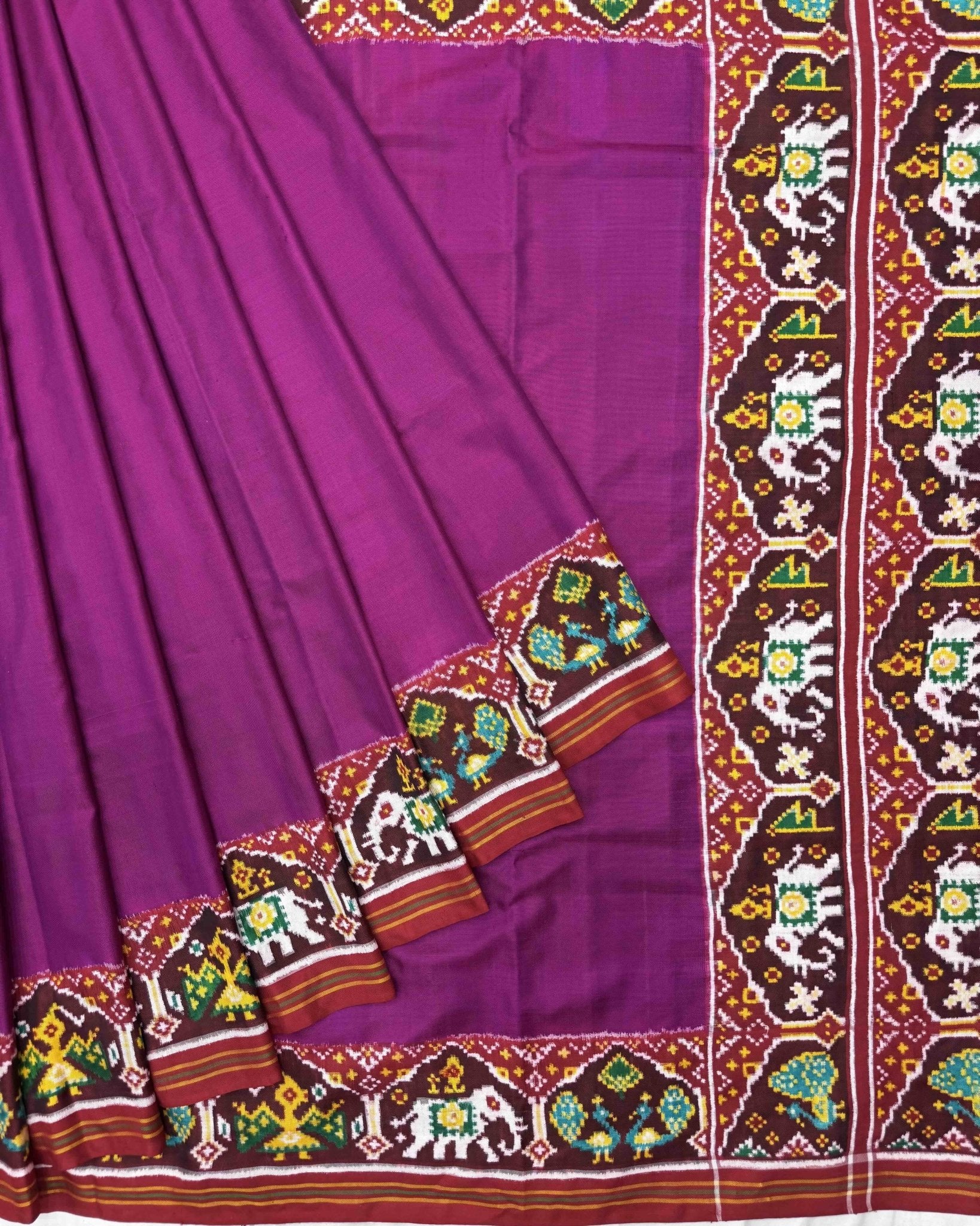 Red & Purple Plain Double Ikat Patola Saree - SindhoiPatolaArt